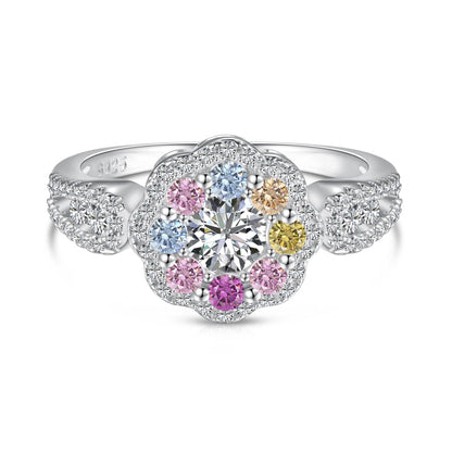[Love Aura]Delicate Colorful Round Cut Flower Shape Wedding Ring