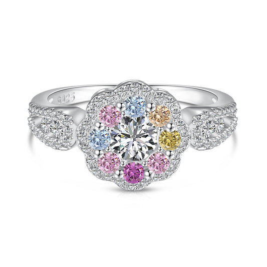 [Love Aura]Delicate Colorful Round Cut Flower Shape Wedding Ring
