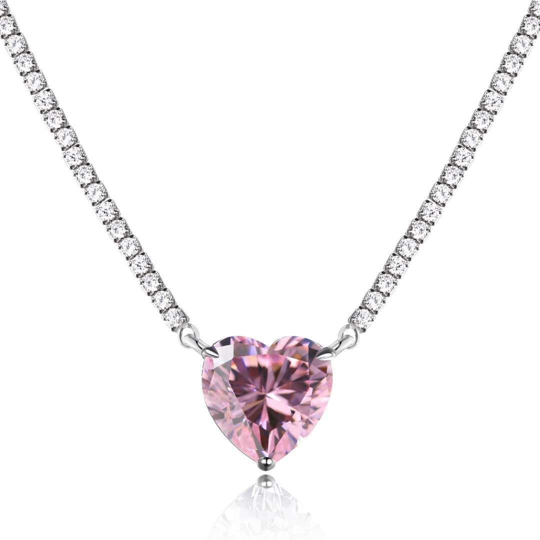 [Love Aura]8.0 Carat Versatile Colorful Sweet Heart-Shaped Tennis Necklace