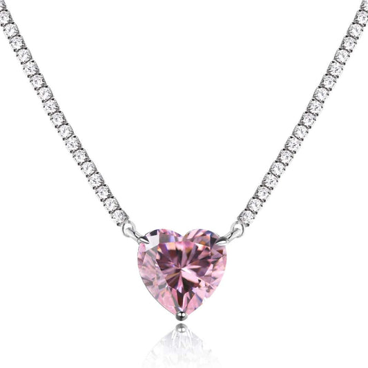[Love Aura]8.0 Carat Versatile Colorful Sweet Heart-Shaped Tennis Necklace