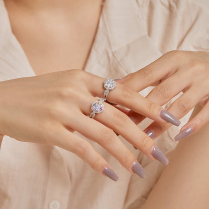 [Love Aura]Delicate Colorful Round Cut Flower Shape Wedding Ring