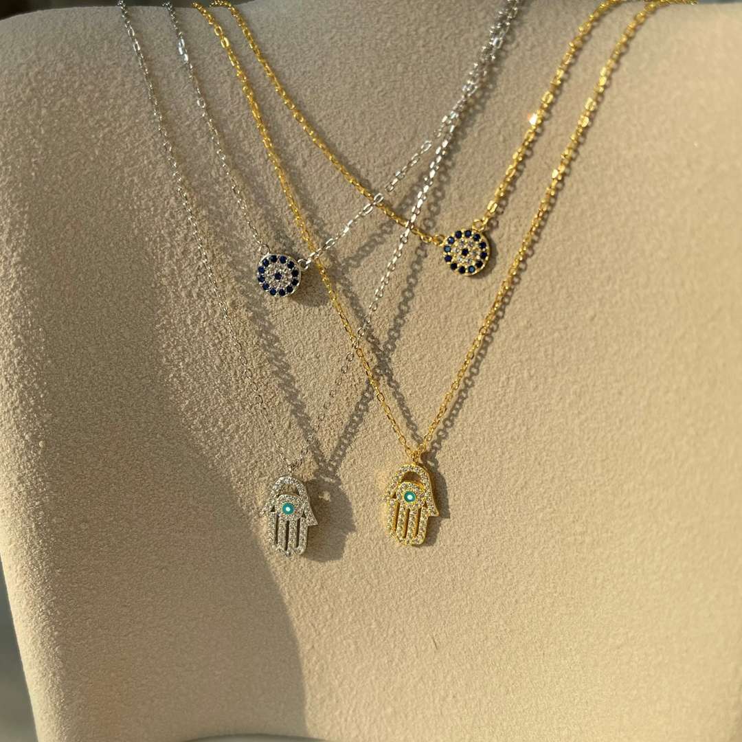[Love Aura]Demon Eye Hamsa Palm Necklace