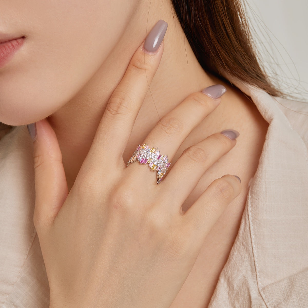 [Love Aura]Luxurious Colorful Radiant Cut Daily Ring
