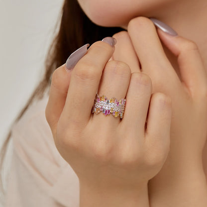 [Love Aura]Luxurious Colorful Radiant Cut Daily Ring