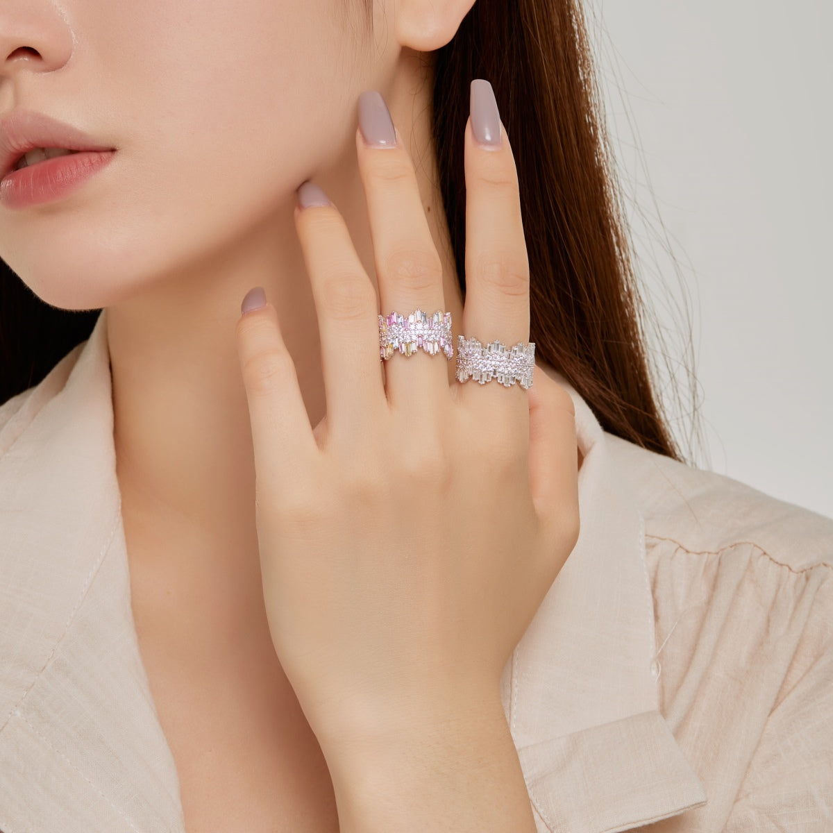 [Love Aura]Luxurious Colorful Radiant Cut Daily Ring