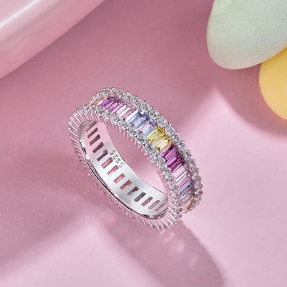 [Love Aura]Dainty Kaleidoscopic Emerald Cut Daily Ring