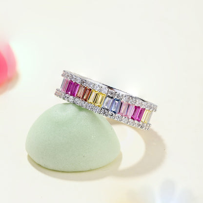 [Love Aura]Dainty Kaleidoscopic Emerald Cut Daily Ring