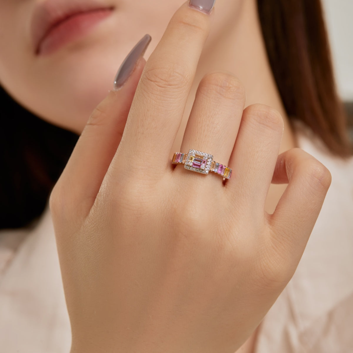 [Love Aura]Exquisite Colorful Radiant Cut Party Ring