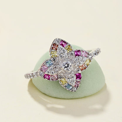 [Love Aura]Luxurious Colorful Flower Shape Banquet Ring