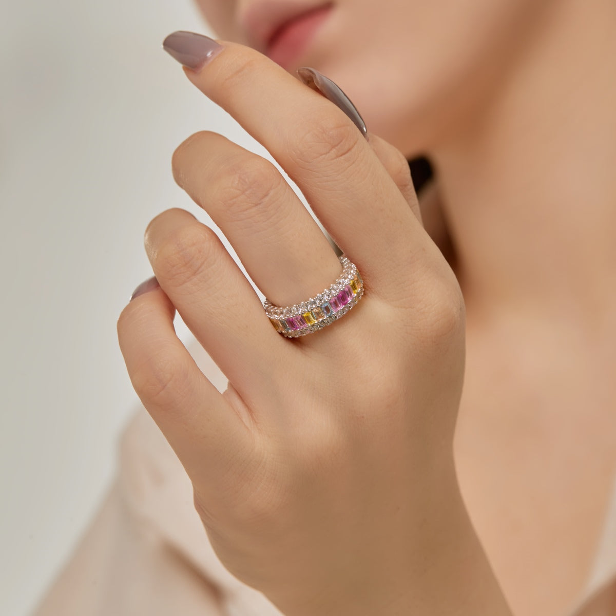 [Love Aura]Dainty Colorful Radiant Cut Daily Ring