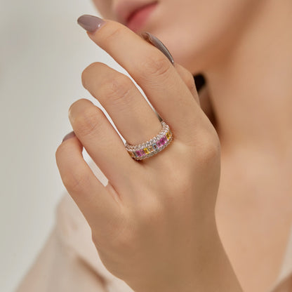[Love Aura]Dainty Colorful Radiant Cut Daily Ring