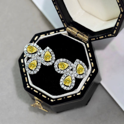 [Love Aura]Ornate Flower Shape Pear Cut Lover Earrings