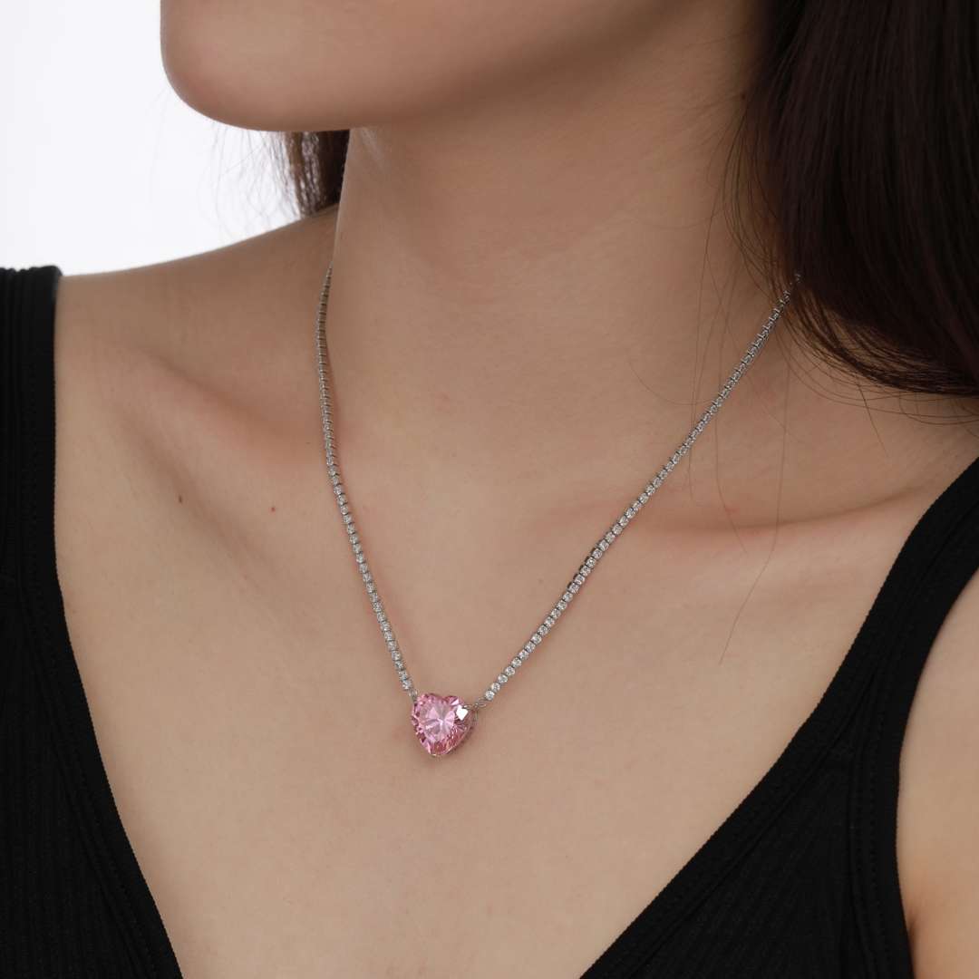 [Love Aura]8.0 Carat Versatile Colorful Sweet Heart-Shaped Tennis Necklace