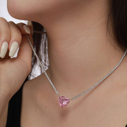 [Love Aura]8.0 Carat Versatile Colorful Sweet Heart-Shaped Tennis Necklace