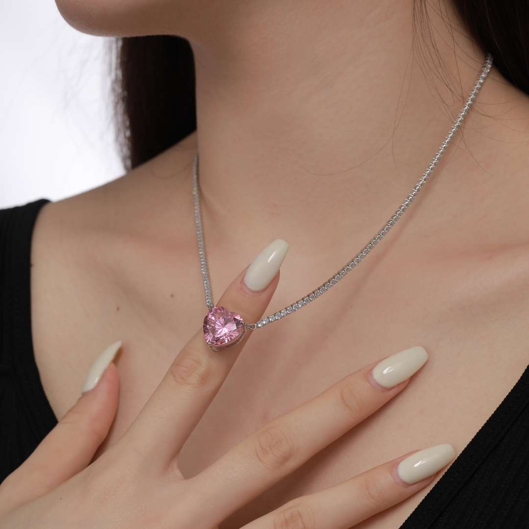 [Love Aura]8.0 Carat Versatile Colorful Sweet Heart-Shaped Tennis Necklace