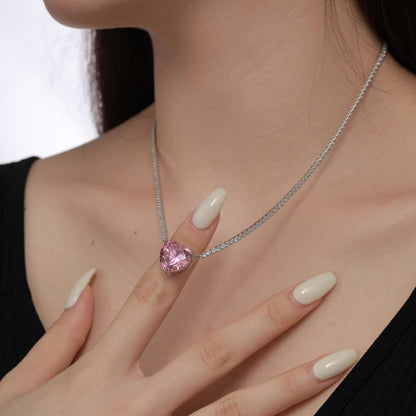 [Love Aura]8.0 Carat Versatile Colorful Sweet Heart-Shaped Tennis Necklace