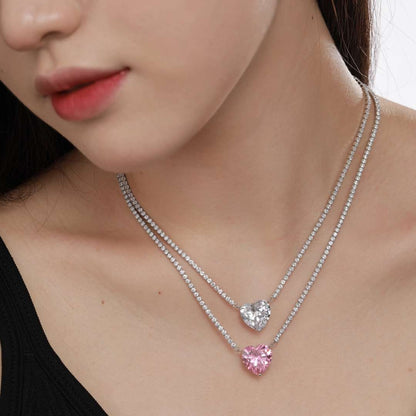 [Love Aura]8.0 Carat Versatile Colorful Sweet Heart-Shaped Tennis Necklace