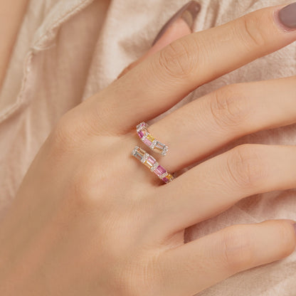 [Love Aura]Charming Colorful Radiant Cut Adjustable Daily Ring