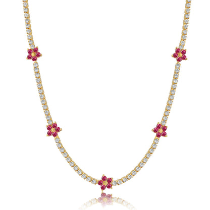 [Love Aura]Luxurious Colorful Flower Tennis Necklace