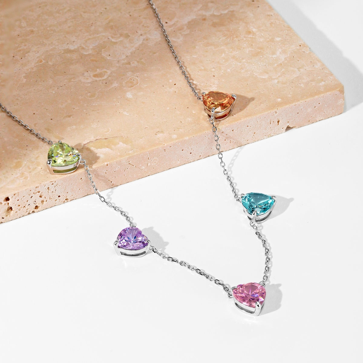 [Love Aura]Sparkling Colorful Heart Cut Necklace
