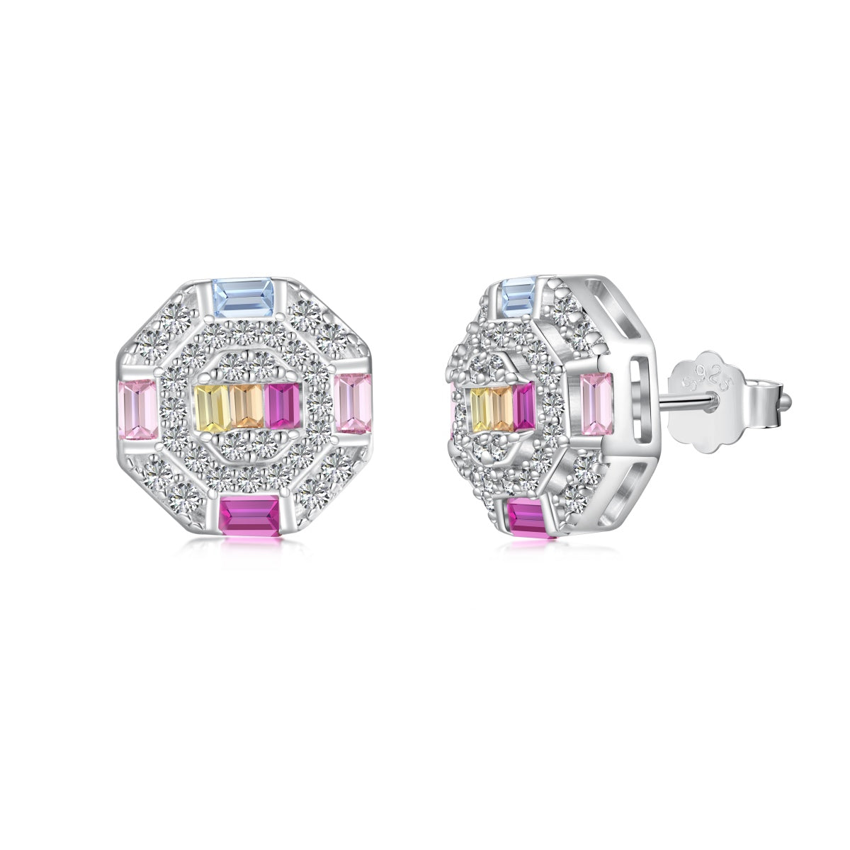 [Love Aura]Ornate Colorful Octagon Shape Daily Earrings