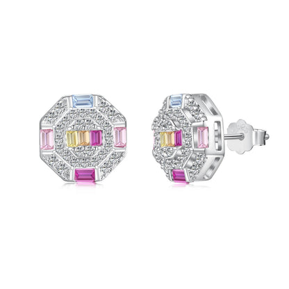 [Love Aura]Ornate Colorful Octagon Shape Daily Earrings