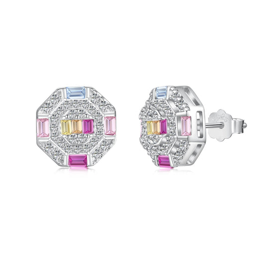 [Love Aura]Ornate Colorful Octagon Shape Daily Earrings