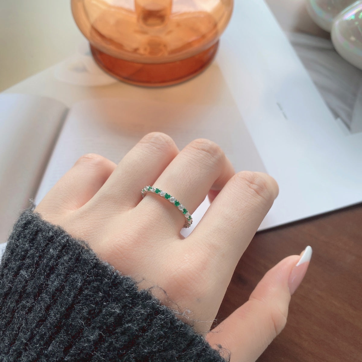 [Love Aura]Exquisite Colorful Round Cut Tennis Ring