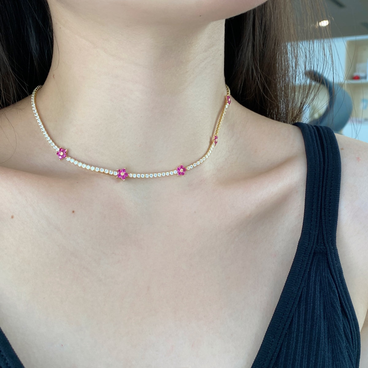 [Love Aura]Luxurious Colorful Flower Tennis Necklace