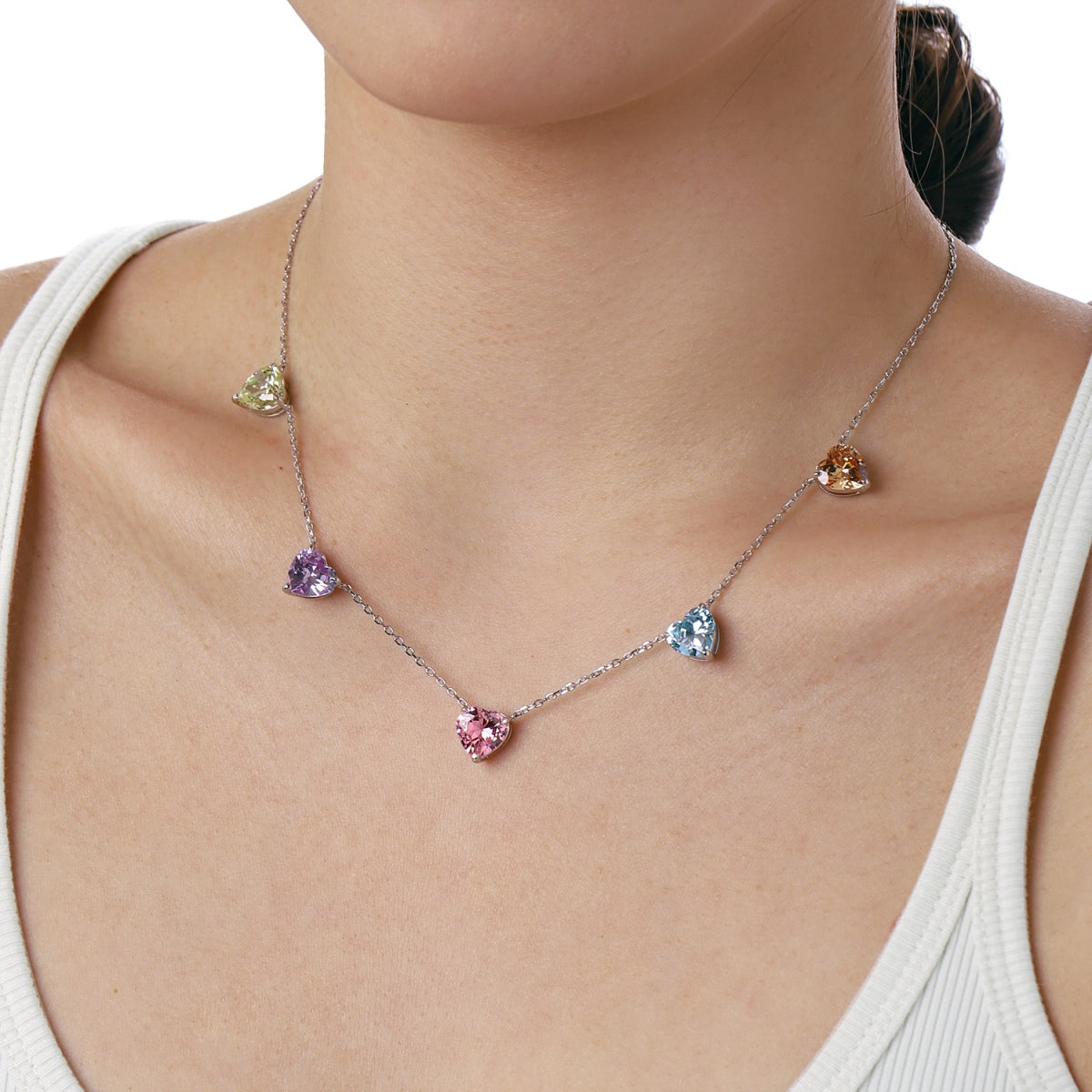 [Love Aura]Sparkling Colorful Heart Cut Necklace