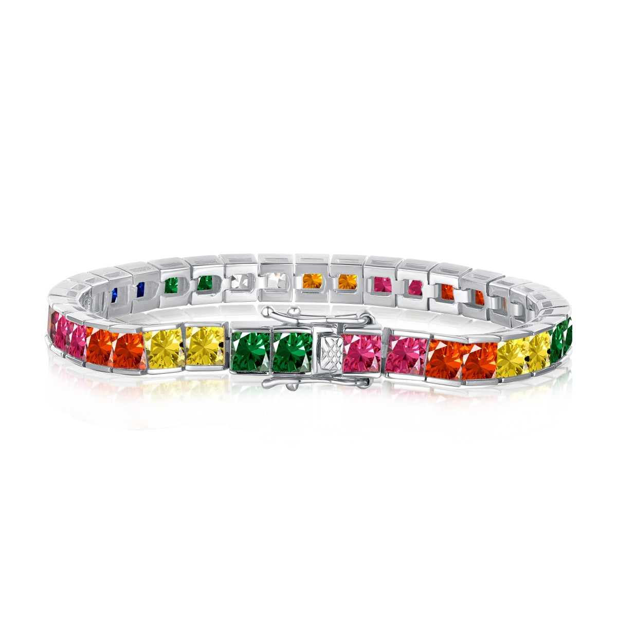 [Love Aura]Radiant Colorful Princess Cut Tennis Bracelet
