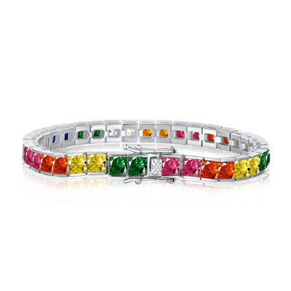 [Love Aura]Radiant Colorful Princess Cut Tennis Bracelet