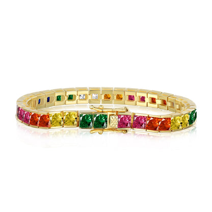 [Love Aura]Radiant Colorful Princess Cut Tennis Bracelet