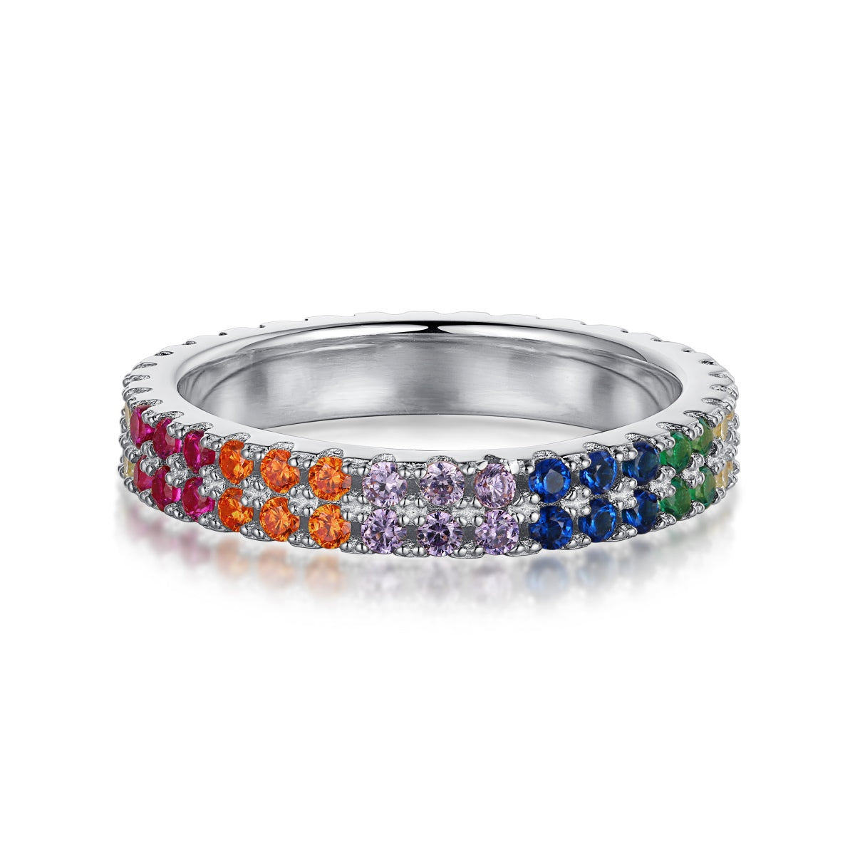 [Love Aura]Unique Colorful Round Cut Tennis Ring