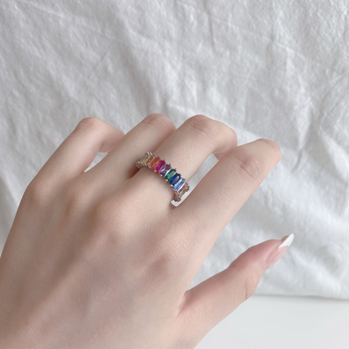 [Love Aura]Unique Colorful Radiant Cut RIng
