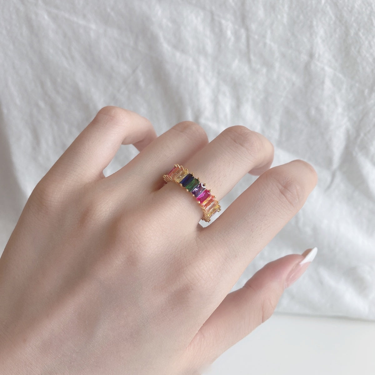 [Love Aura]Unique Colorful Radiant Cut RIng