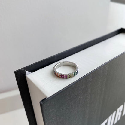 [Love Aura]Unique Colorful Round Cut Tennis Ring
