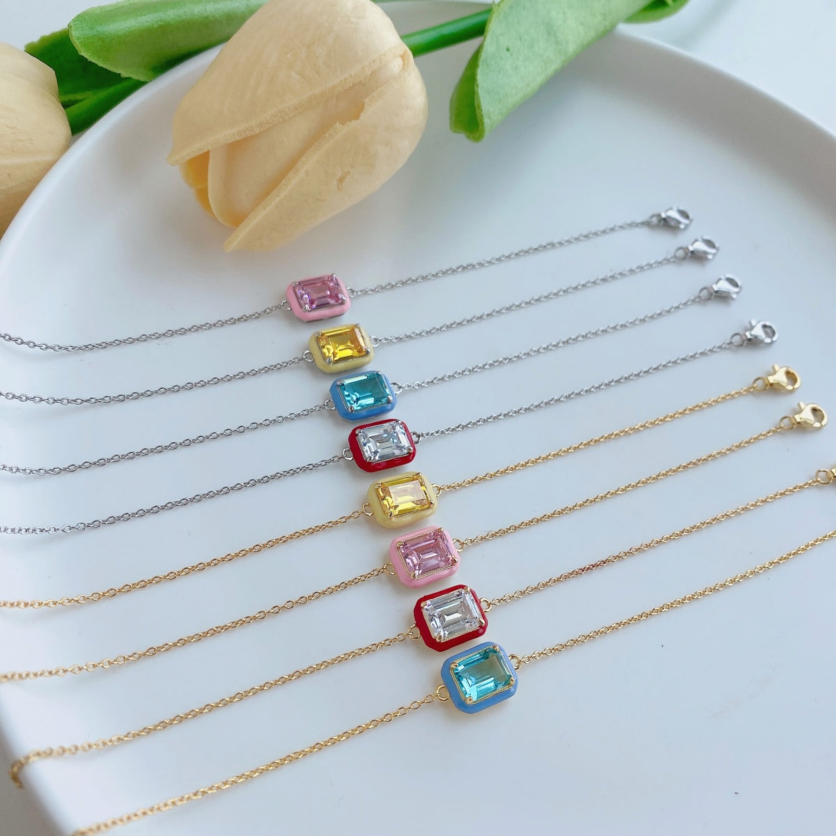 [Love Aura]2.0 Carat Sparkling Colorful Emerald Cut Daily Bracelet