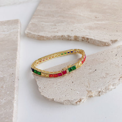 [Love Aura]Radiant Colorful Princess Cut Tennis Bracelet
