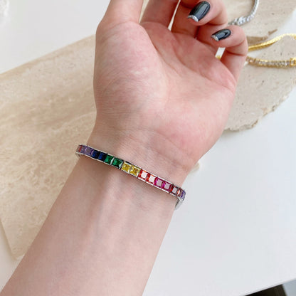 [Love Aura]Radiant Colorful Princess Cut Tennis Bracelet