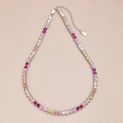 [Love Aura]Sparkling Colorful Full Heart Tennis Necklace