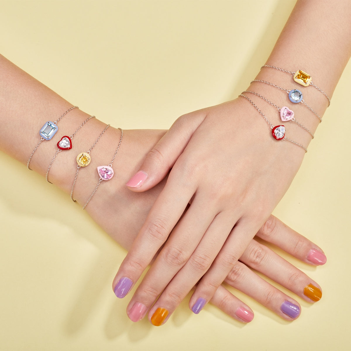 [Love Aura]2.0 Carat Sparkling Colorful Emerald Cut Daily Bracelet