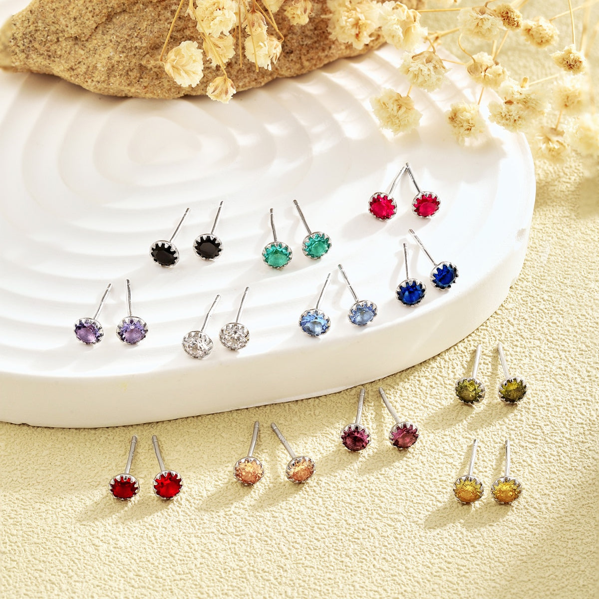 [Love Aura]Sparkling Colorful Round Shape Earrings