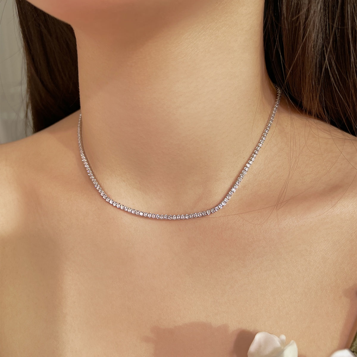 [Love Aura]Delicate Round Shape Tennis Necklace