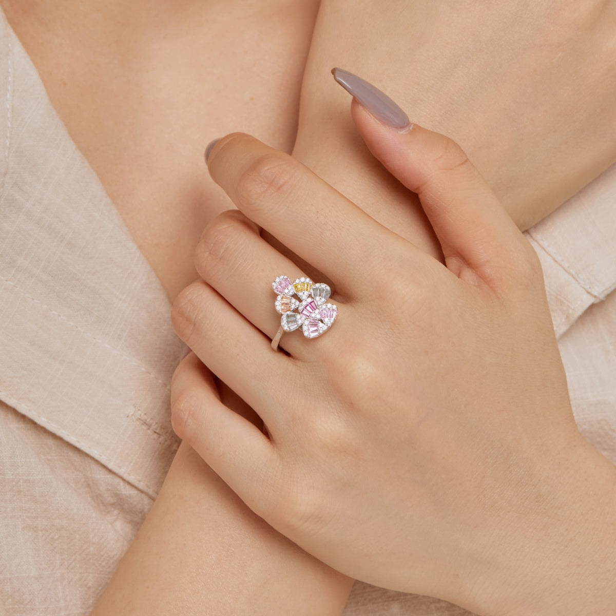 [Love Aura]Sparkling Colorful Water Drop Shape Daily Ring