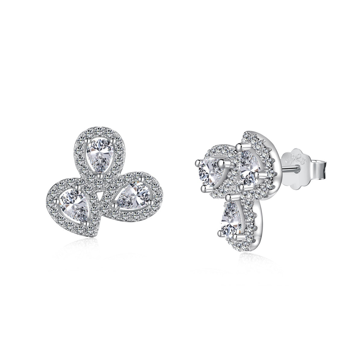 [Love Aura]Ornate Flower Shape Pear Cut Lover Earrings