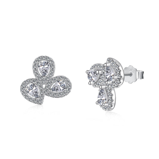 [Love Aura]Ornate Flower Shape Pear Cut Lover Earrings