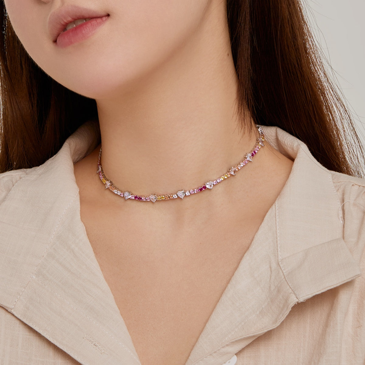 [Love Aura]Delicate Colorful Rainbow Tennis Chain