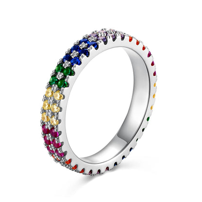 [Love Aura]Unique Colorful Round Cut Tennis Ring
