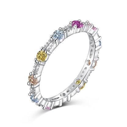 [Love Aura]Sparkling Colorful Round Cut Tennis Ring